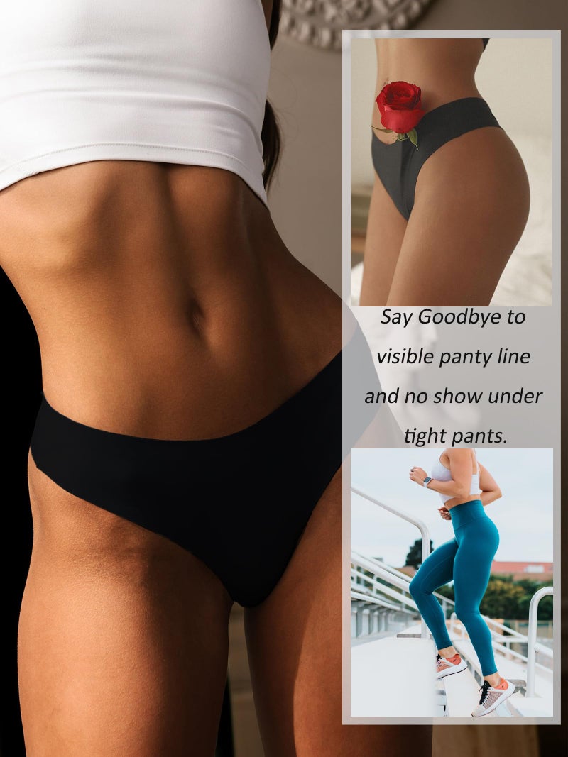 Bolivelan Womens Mid-Rise Seamless Thongs Comfy Underwear G-Strings Panties (Black,US7) - Image 4